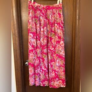 Women’s Pink Floral Maxi Skirt with Drawstring Waist